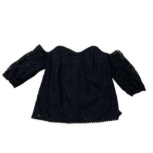 Bailey 44 Blouse Women's Large Black Floral Lace Off Shoulder Sweetheart USA